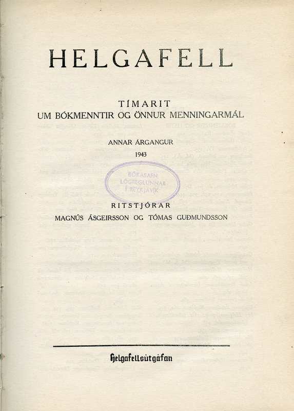 Helgafell Tímarit, um bókmenntir og önnur menningarmál I-VII